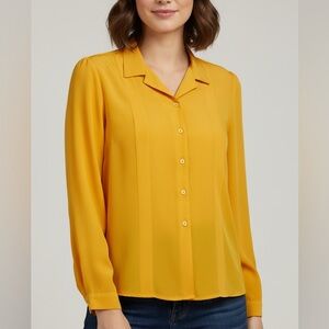 VINTAGE Golden Yellow Button Up Collared Blouse